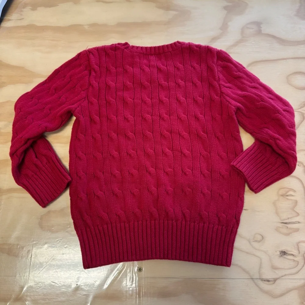 Polo Ralph Lauren Kids Red Cable Knit Cotton Sweater Crewneck Size 4 4T Pony